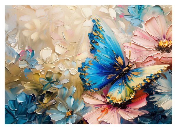 Tablou - Pictura de flori și fluturi (70x50 cm)