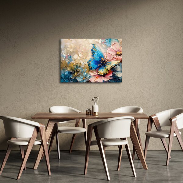 Tablou - Pictura de flori și fluturi (70x50 cm)