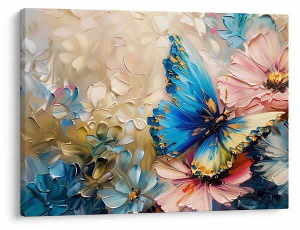 Tablou - Pictura de flori și fluturi (70x50 cm)