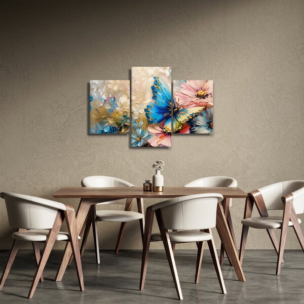 Tablou - Pictura de flori și fluturi (90x60 cm)