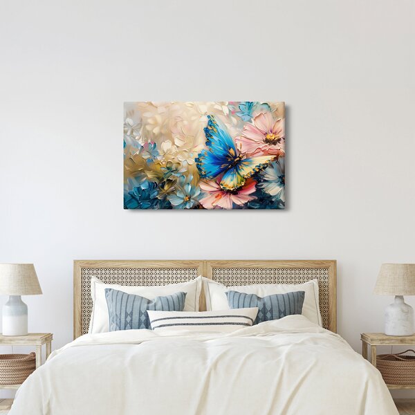 Tablou - Pictura de flori și fluturi (90x60 cm)