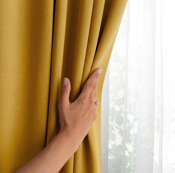 Draperie Blackout cu inele Galben Muștar 140x244 cm – Opacitate 90%