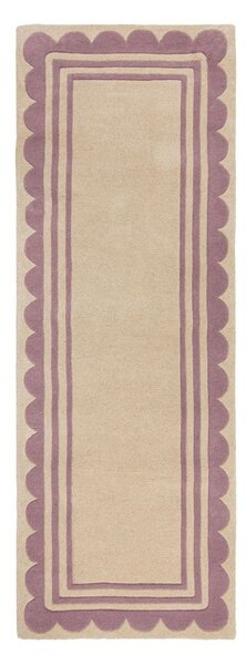 Covor tip traversă mov/în culoare naturală țesut manual din lână 80x230 cm Lois Scallop – Flair Rugs
