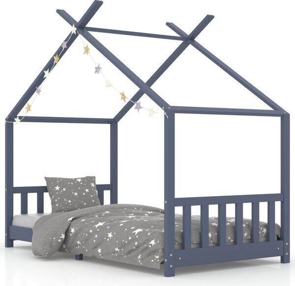 Cadru de pat pentru copii, gri, 90 x 200 cm, lemn masiv de pin