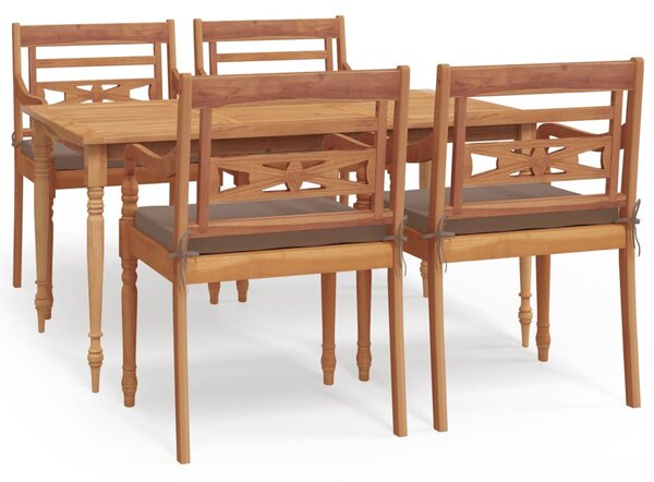 Set mobilier de grădină cu perne, 5 piese, lemn masiv de tec