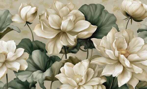 Tapet Lotus în crem, Fototapet Flori, w05746 : Uwalls.ro