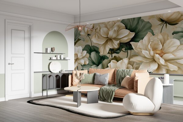 Tapet Lotus în crem, Fototapet Flori, w05746 : Uwalls.ro