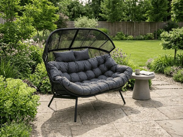 Canapea de gradina AURELO cu doua locuri 146 cm, neagra