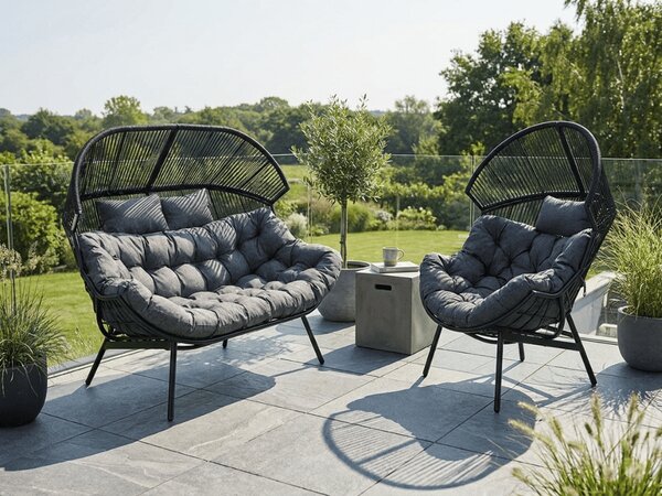 Canapea de gradina AURELO cu doua locuri 146 cm, neagra