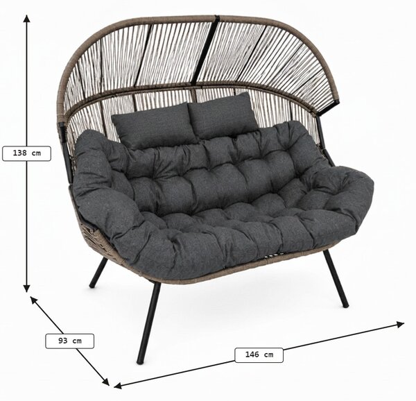 Canapea de gradina AURELO cu doua locuri 146 cm, maro