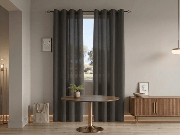 Perdea TAVIO 140x250 cm, gri-maro Agatat: Inele metalice