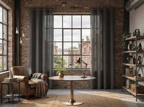 Perdea TAVIO 140x250 cm, gri-maro Agatat: Inele metalice