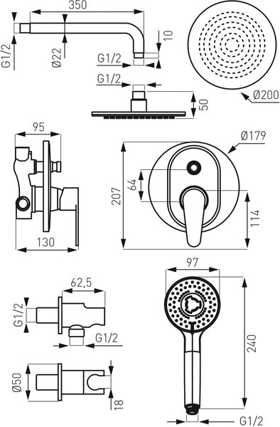 Ferro Algeo set de duș ascuns cu duș de ploaie crom BAG7P-SET1-S