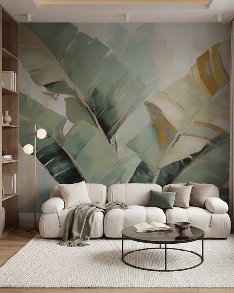 Tapet Frunziș abstract, pictură în stil imitație, Imagini de fundal unice, w05906 : Uwalls.ro