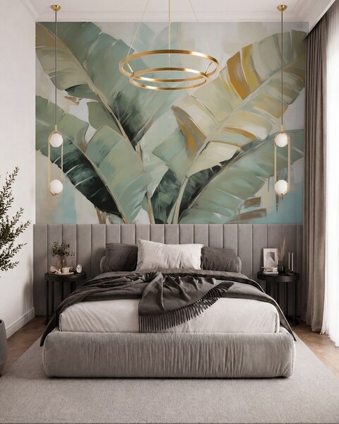 Tapet Frunziș abstract, pictură în stil imitație, Imagini de fundal unice, w05906 : Uwalls.ro