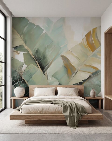 Tapet Frunziș abstract, pictură în stil imitație, Imagini de fundal unice, w05906 : Uwalls.ro