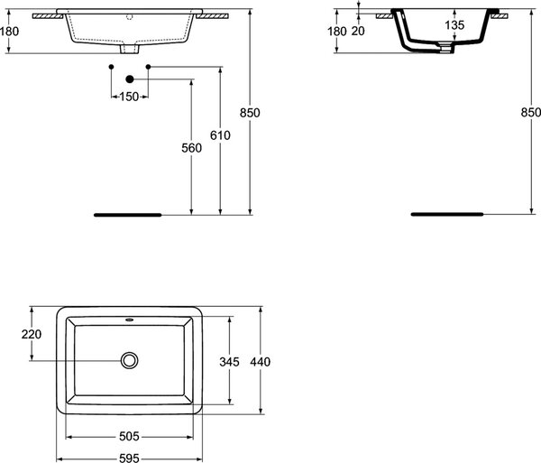 Ideal Standard Strada lavoar 60x44 cm dreptunghiular încastrat alb luciu K078001