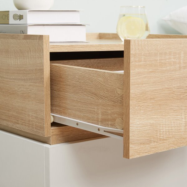 HOMCOM Bedside Table with 2 Stackable Drawers, Modern Nightstand, End Table for Bedroom, Living Room, Nature Wood and White | Aosom Romania