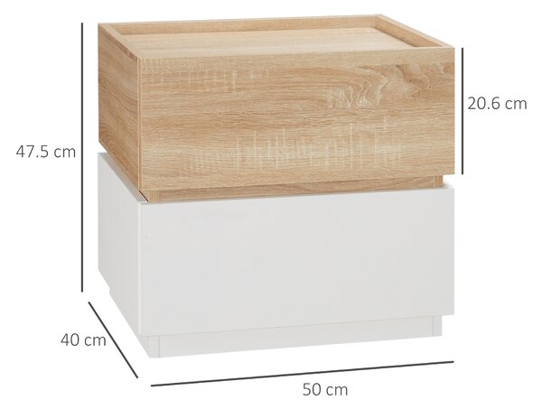 HOMCOM Bedside Table with 2 Stackable Drawers, Modern Nightstand, End Table for Bedroom, Living Room, Nature Wood and White | Aosom Romania