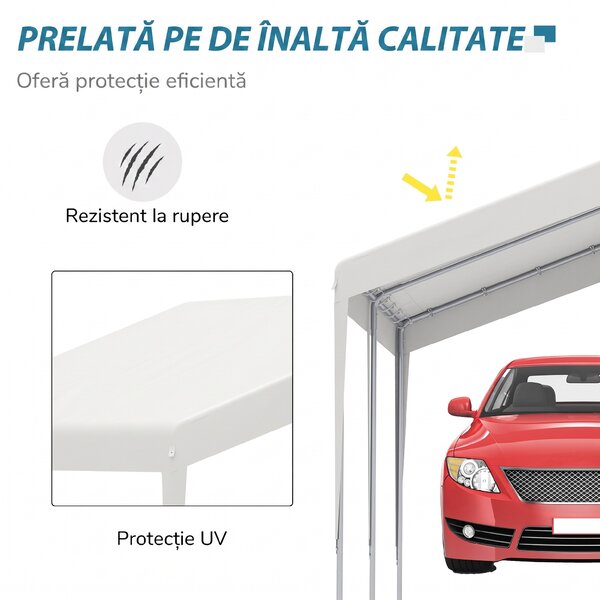 Outsunny Foișor 4x4m pentru Mașini și Bărci, Ideal pentru Nunti și Petreceri, Cort de Grădină din Oțel Galvanizat, Alb | Aosom Romania