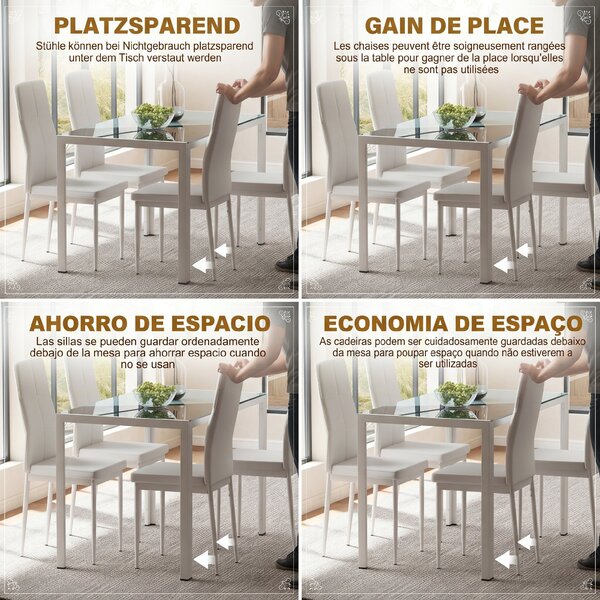 HOMCOM Set Masa pentru 4 Persoane cu 4 Scaune Tapițate, Design Modern și Elegant, Ideal pentru Dining, Alb | Aosom Romania