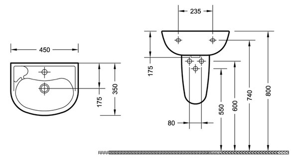 Isvea Small lavoar 45x35 cm semicircular clasică alb luciu 10TP71045