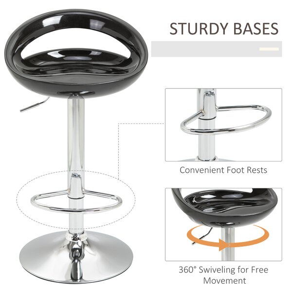 Set 2 scaune de bar, Rotire 360 °, Structura din metal, plastic ABS, negru 46x41x76-96cm HOMCOM | Aosom Romania