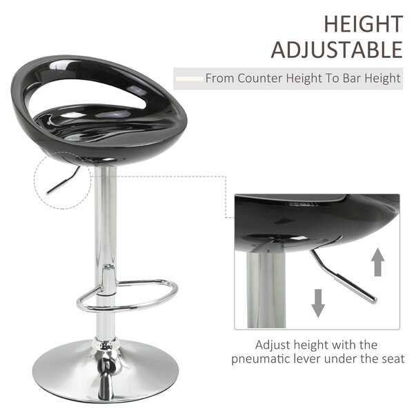 Set 2 scaune de bar, Rotire 360 °, Structura din metal, plastic ABS, negru 46x41x76-96cm HOMCOM | Aosom Romania