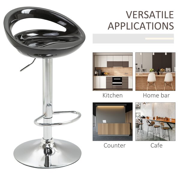 Set 2 scaune de bar, Rotire 360 °, Structura din metal, plastic ABS, negru 46x41x76-96cm HOMCOM | Aosom Romania