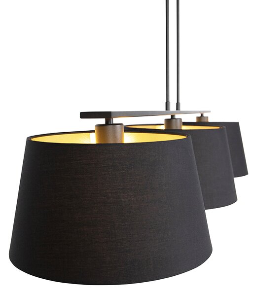 Lampă suspendată cu abajururi din bumbac negru și auriu 32cm - Combi 3 Deluxe