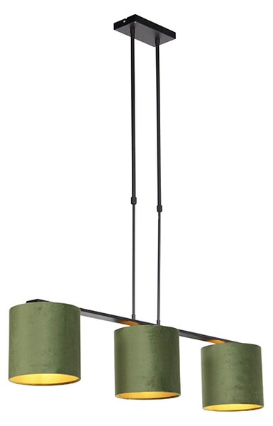 Lampă suspendată cu nuanțe de velur verde cu aur 20cm - Combi 3 Deluxe