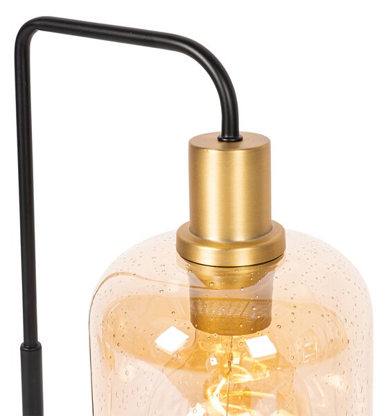 Lampa de masa de design neagra cu alama si sticla chihlimbar - Zuzanna