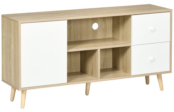 HOMCOM Mobilier TV pentru televizor de până la 114,3 cm picioare din lemn masiv stil scandinav 3 nișe 1 dulap 120 x 30 x 60 cm | Aosom Romania