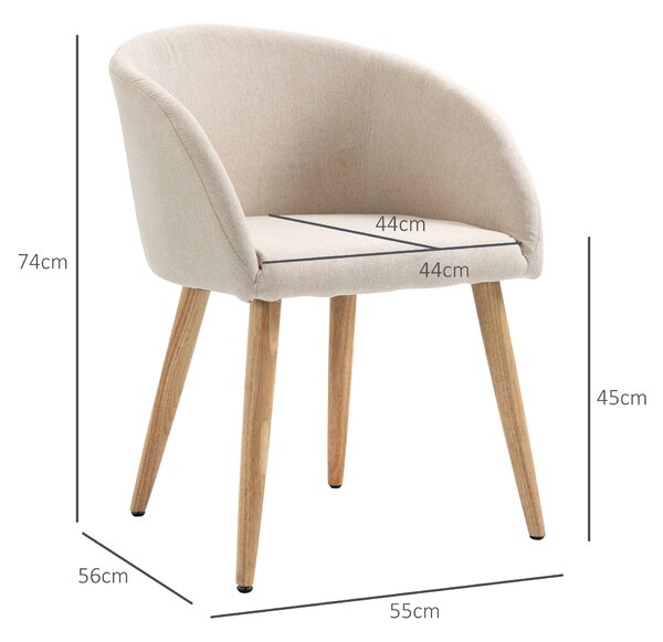 HOMCOM Set de 2 Scaune de Dining Stil Scandinav, Tapițate cu Material Textil, 55x56x74 cm, Bej | Aosom Romania
