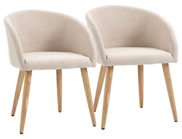 HOMCOM Set de 2 Scaune de Dining Stil Scandinav, Tapițate cu Material Textil, 55x56x74 cm, Bej | Aosom Romania