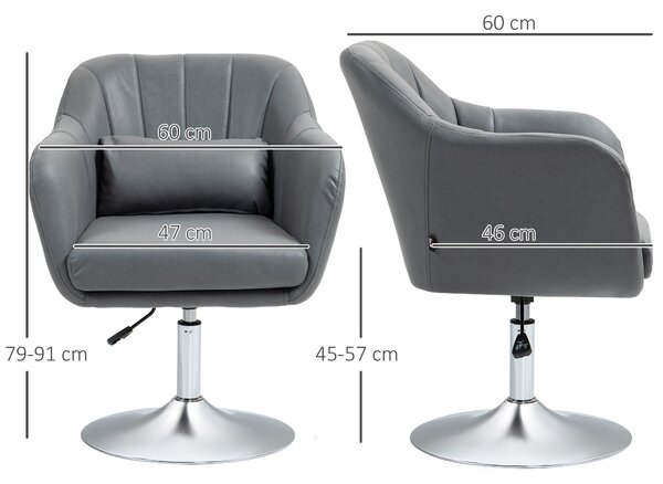 HOMCOM Scaun de birou pivotant la 360° cu Inaltime Reglabila din Material Respirabil, cu Perna, 60x60x79-91 cm, Gri | Aosom Romania
