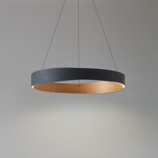 Lucande Lampă suspendată LED Daelor, negru/lemn, CCT, dimabil, reglabil, Negru, Camera de zi / sufragerie, Metal, Design