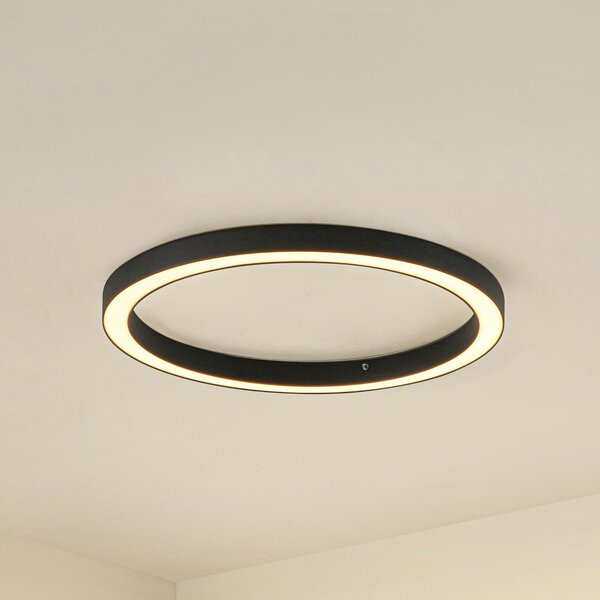 Lucande Plafonieră LED Neor, negru, Ø 60 cm, CCT, dimabil, reglabil, Negru, Hol, Metal, Modern