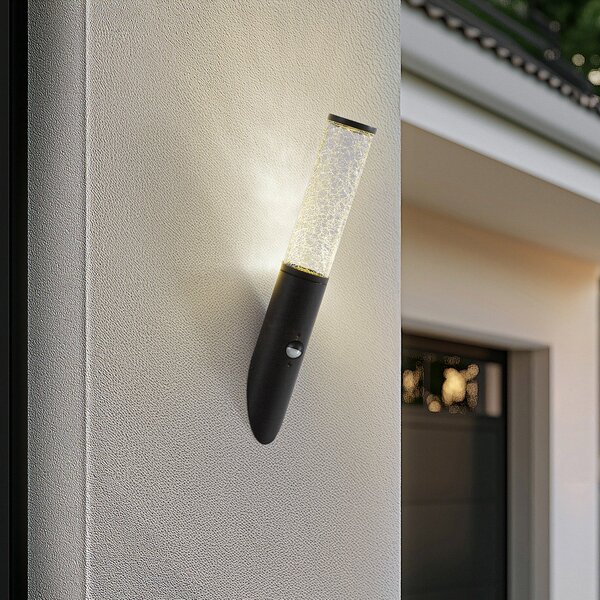 Lindby Aplică de exterior Gavros, negru, aluminiu, senzor, reglabil, Negru, Aluminiu, Modern