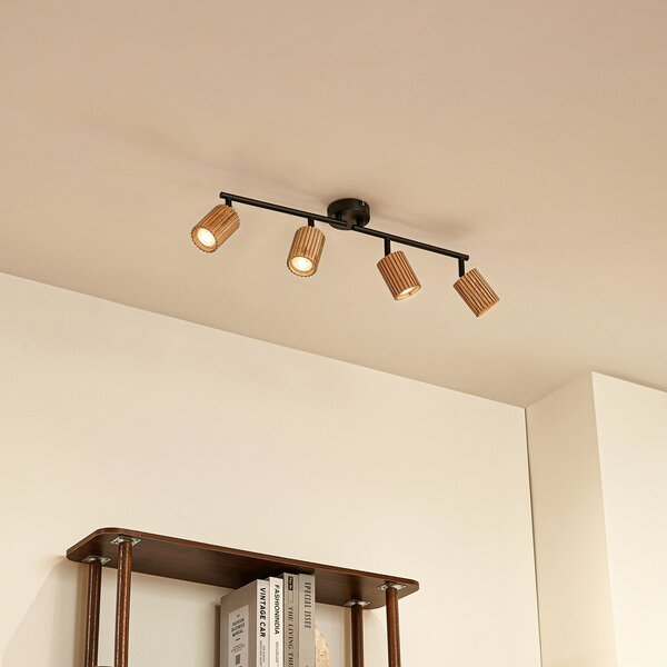 Lindby Spot de tavan Stralino, 4 becuri, lungime 60 cm, lemn, reglabil, Lemn, Hol, Lemn, Modern