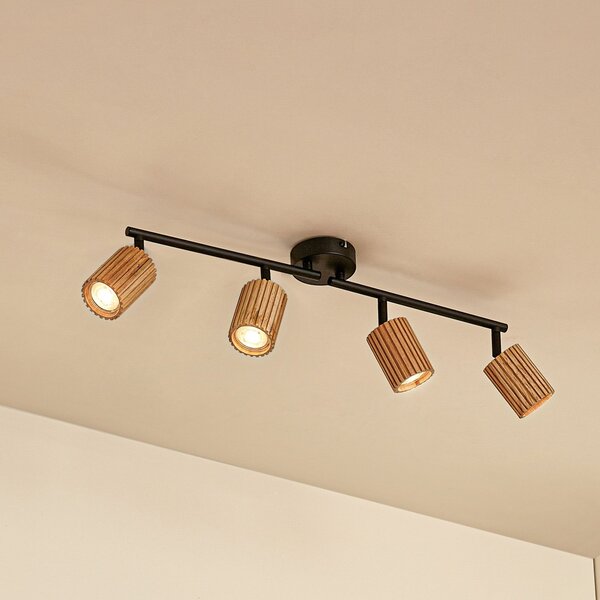 Lindby Spot de tavan Stralino, 4 becuri, lungime 60 cm, lemn, reglabil, Lemn, Hol, Lemn, Modern