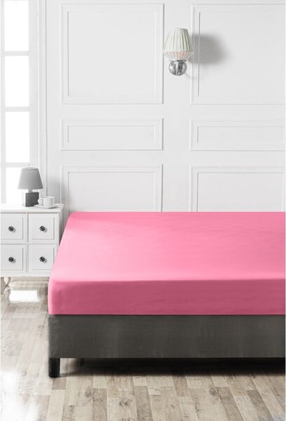 Cearceaf roz din bumbac cu elastic 140x200 cm – Mijolnir