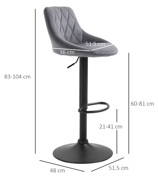 HOMCOM Scaun bar Reglabile in Inaltime cu Spatar, Greutate Suportata 120kg,51.5x48x83-104cm, gri | Aosom Romania