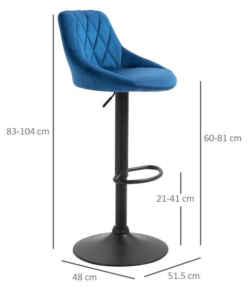 HOMCOM Set 2 Scaune de Bar Reglabile, Confortabile, Design Modern, 51.5x48x83-104 cm, Albastru | Aosom Romania