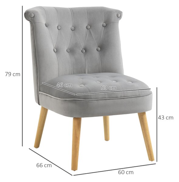 HOMCOM Scaun de Accent Modern, Fotoliu Capitonat de Catifea, pentru Dormitor, cu Picioare din Lemn, Gri | Aosom Romania