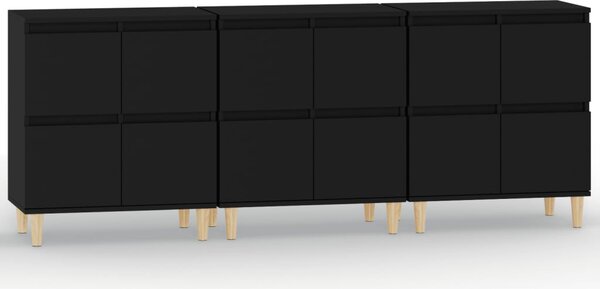 Servante, 3 buc, negru, 60x35x70 cm, lemn prelucrat