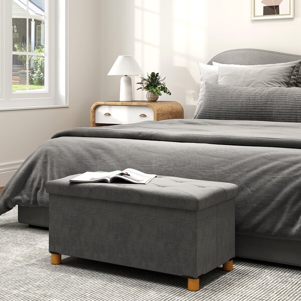 HOMCOM Banc de depozitare capăt de pat pliabil volum 67 L capacité de charge 120 kg avec couvercle 76L x 38l x 38H cm gris | Aosom Romania