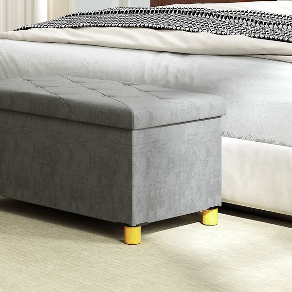 HOMCOM Banc de depozitare capăt de pat pliabil volum 67 L capacité de charge 120 kg avec couvercle 76L x 38l x 38H cm gris | Aosom Romania