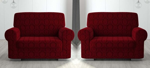 Set 2 huse elastice pentru fotolii, fara volanas, cu model Jacquard Bordo