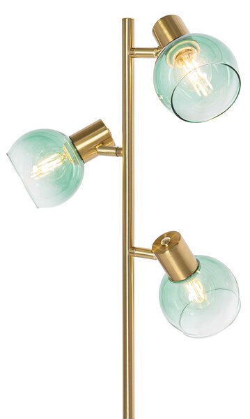 Lampa de podea Art Deco aurie cu sticlă verde cu 3 lumini - Vidro